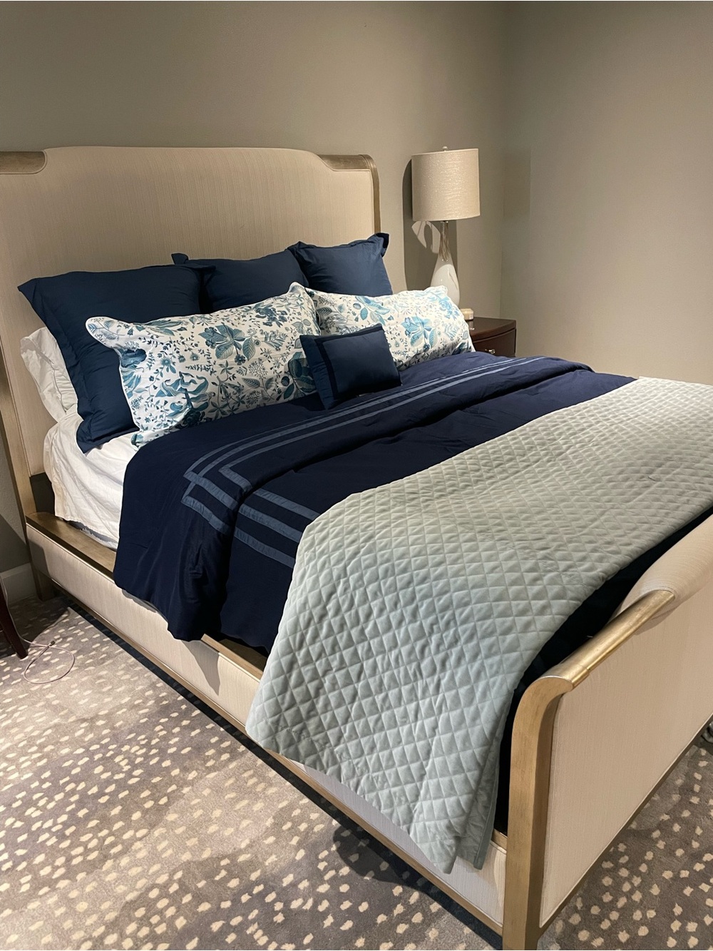 Neiman Marcus Quilted Velvet Coverlet - Blue